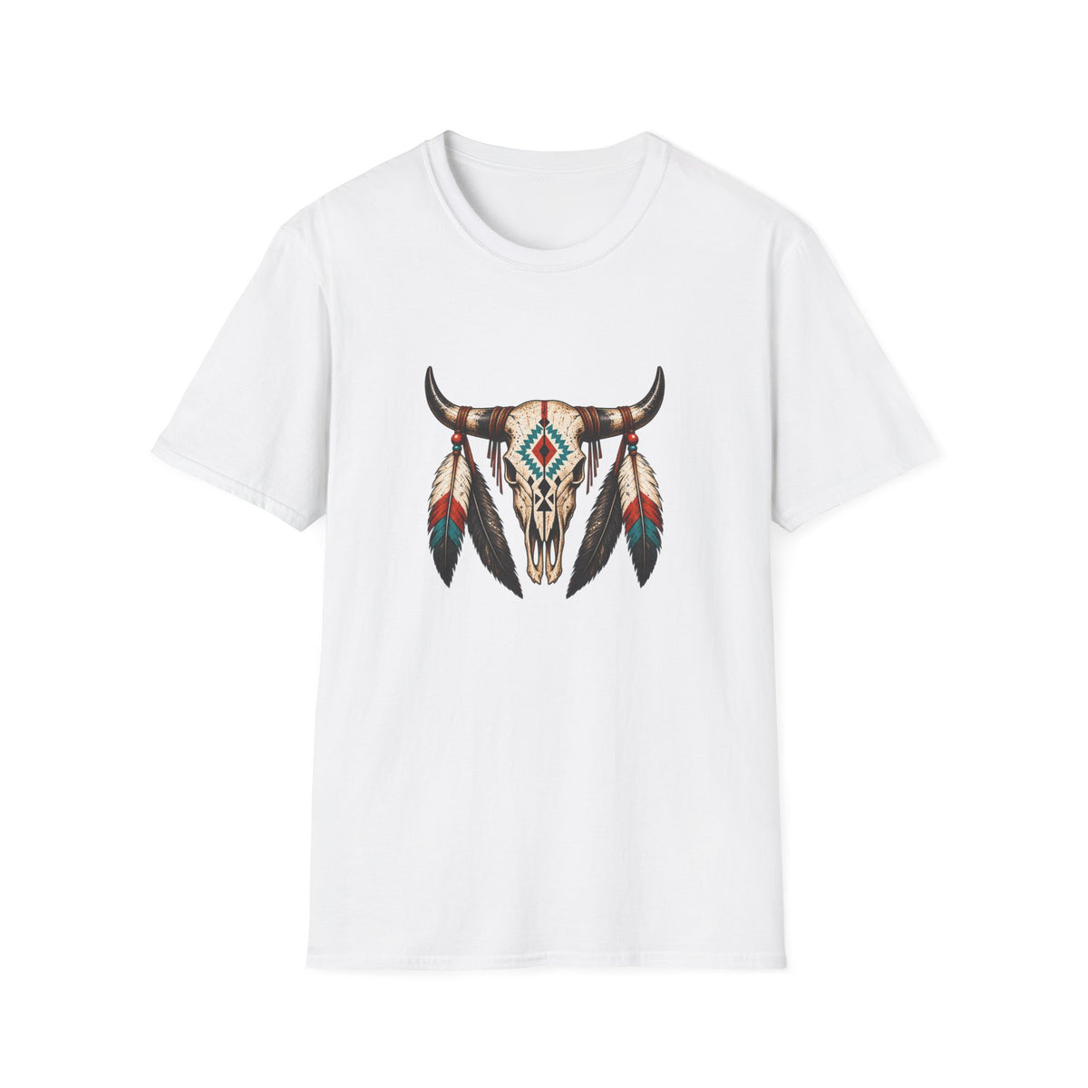 Bull Skull with Feathers
