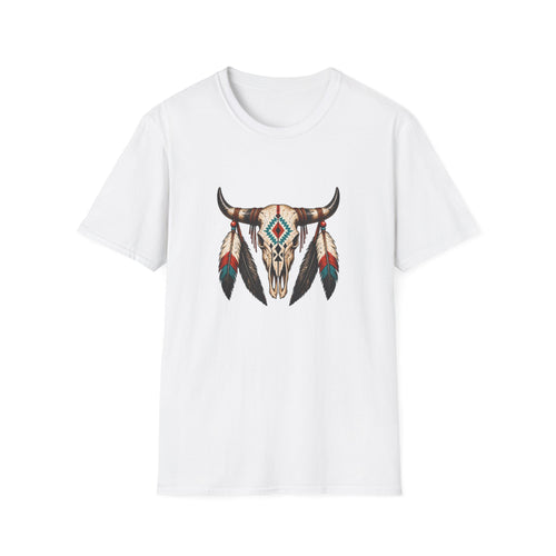 Bull Skull with Feathers