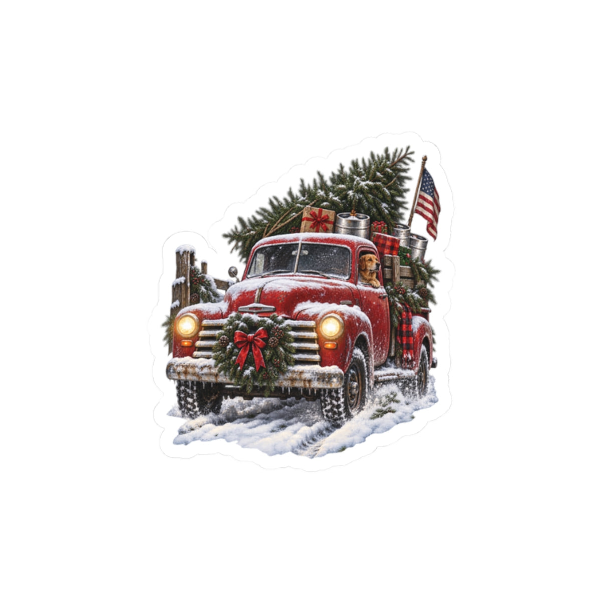 Vintage Christmas Truck Kiss-Cut Sticker