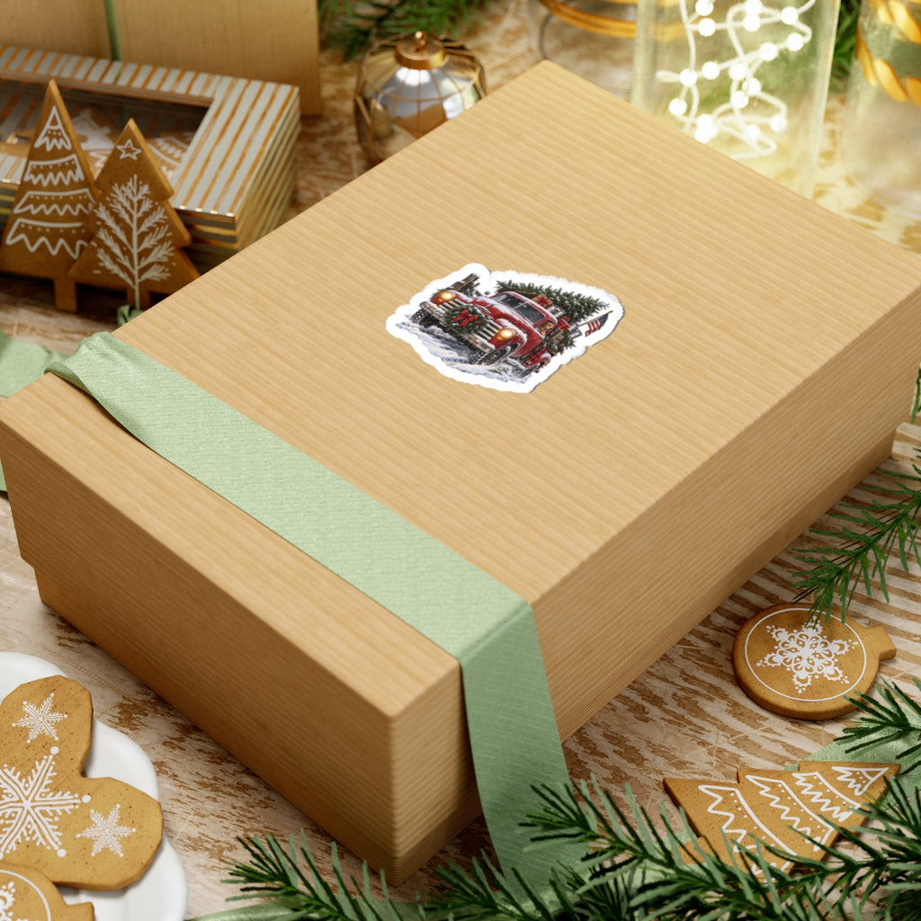 Vintage Christmas Truck Kiss-Cut Sticker