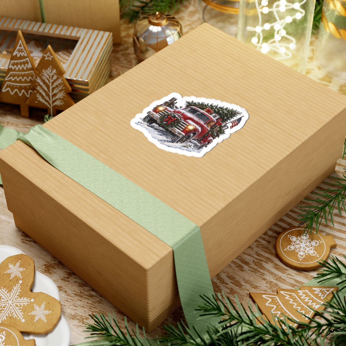 Vintage Christmas Truck Kiss-Cut Sticker