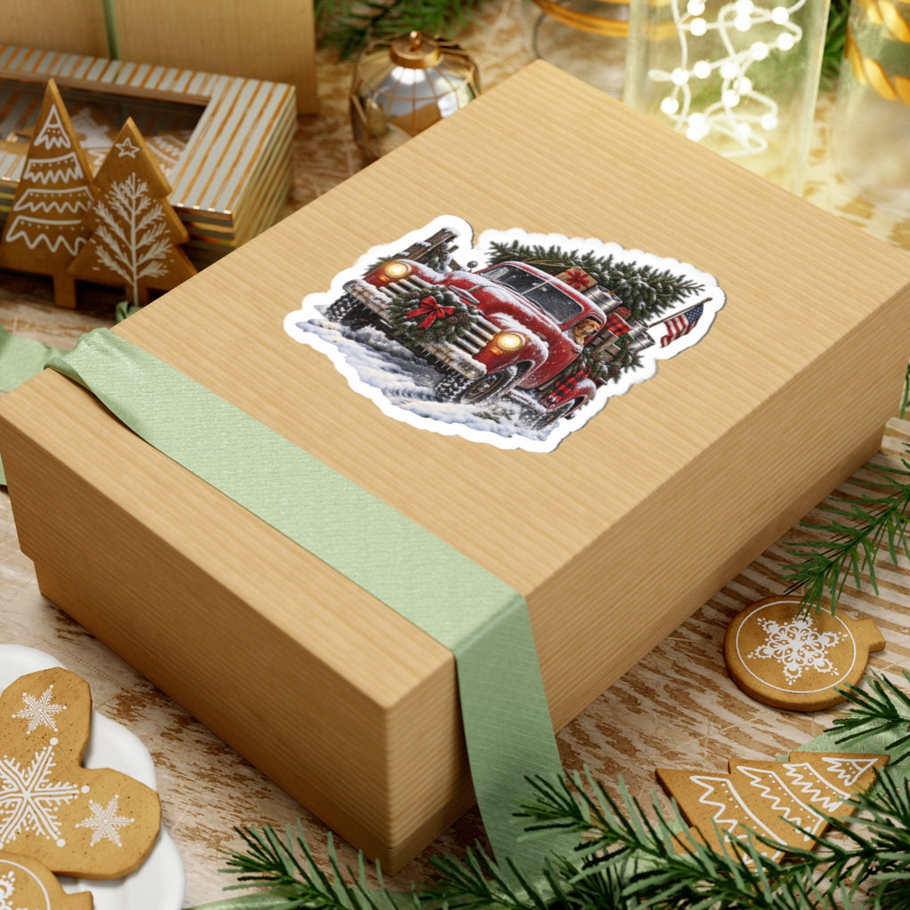 Vintage Christmas Truck Kiss-Cut Sticker