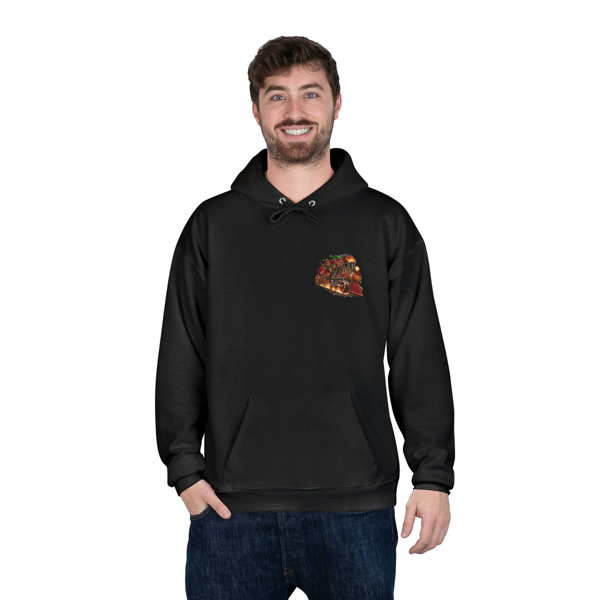 Festive Steam Train Illustration — Unisex EcoSmart® Pullover Hoodie Sweatshirt