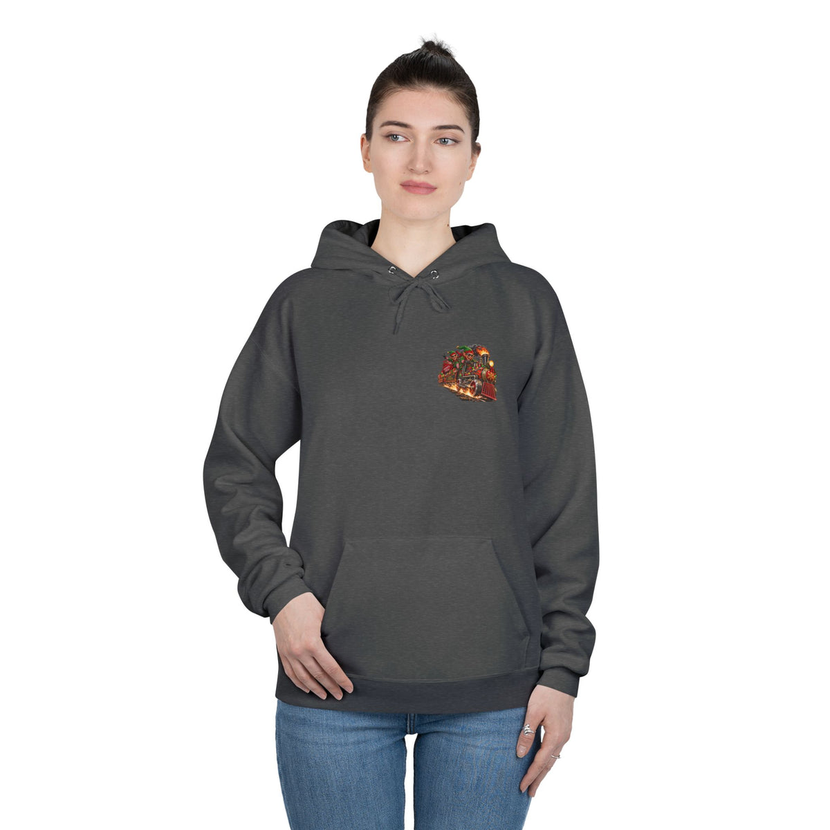 Festive Steam Train Illustration — Unisex EcoSmart® Pullover Hoodie Sweatshirt