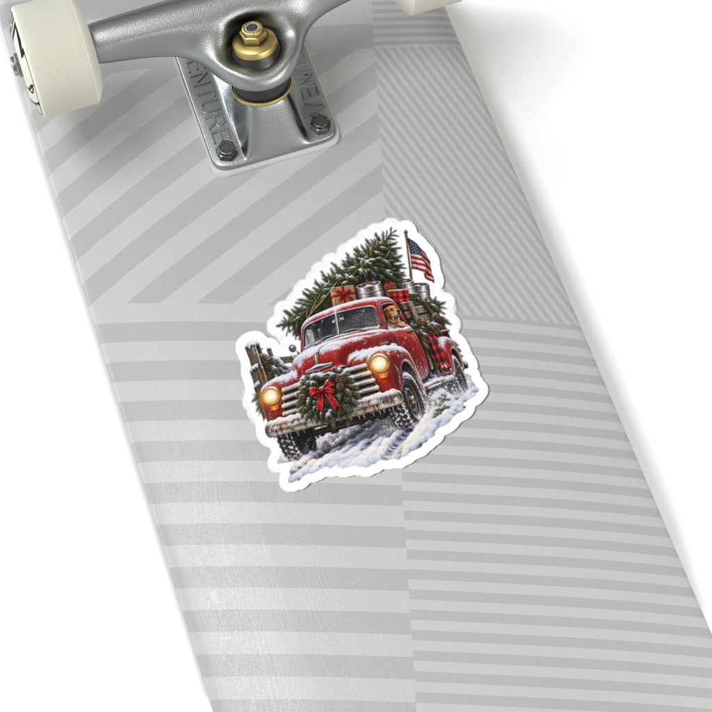 Vintage Christmas Truck Kiss-Cut Sticker