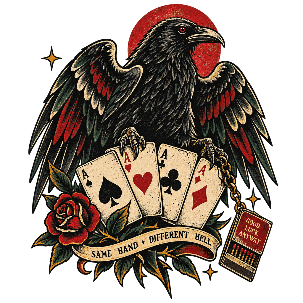 Raven with Playing Cards