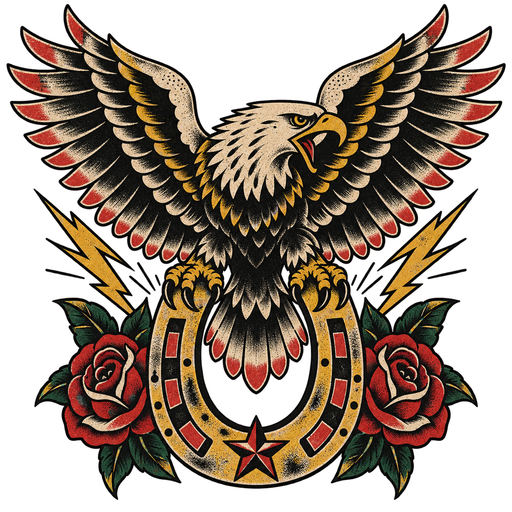 Eagle with Horse Shoe and Roses