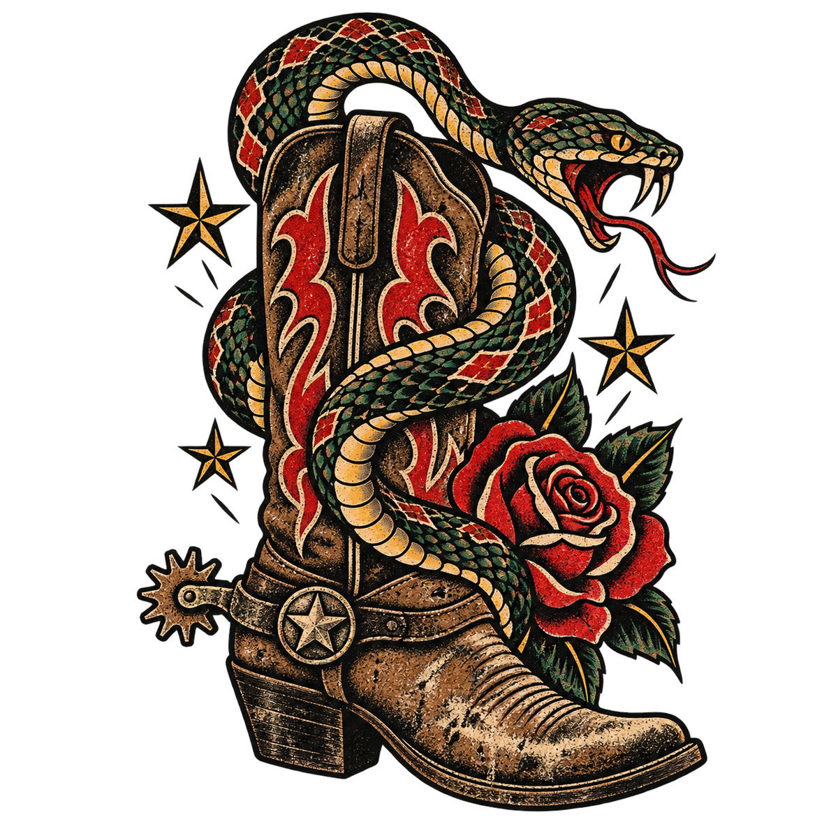Cowboy Boots with Snake and Rose