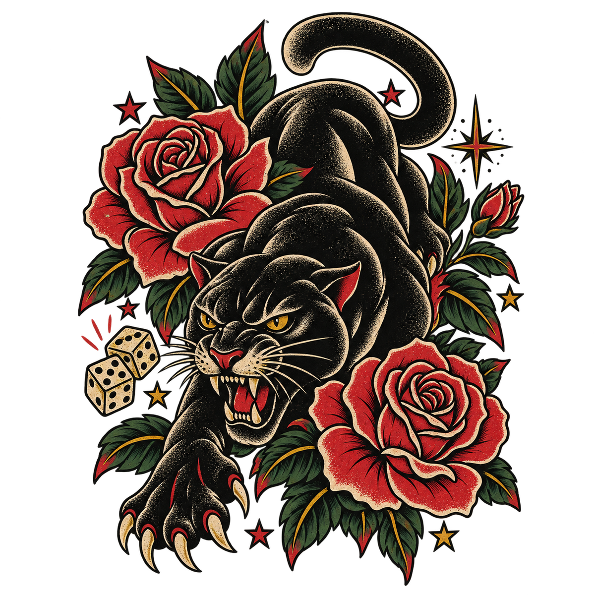 Black Panther with Roses and Dice